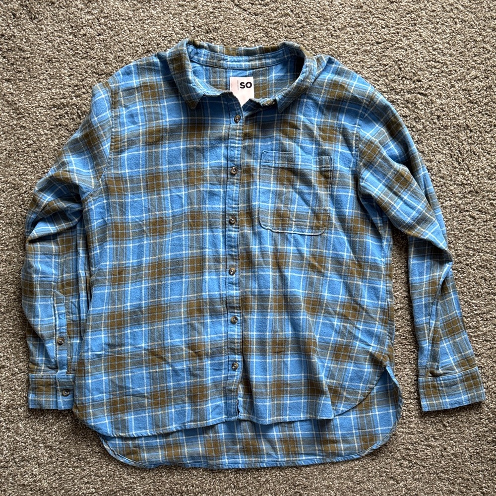SO Blue and Brown Plaid Shirt